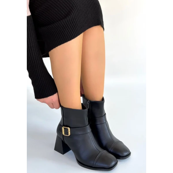 Mejjo Siyah Cilt Topuklu Bot