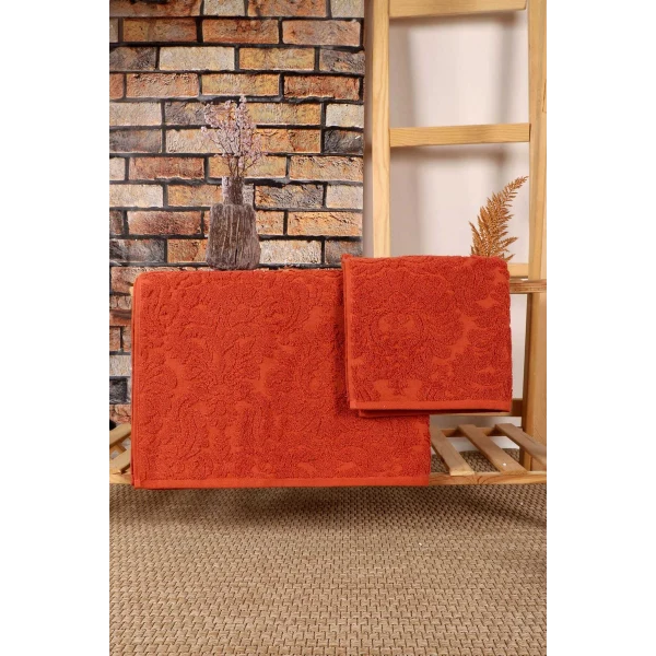 Mira Home 2 Parça Jakarlı Banyo Havlu Takımı Doku Desen Kiremit