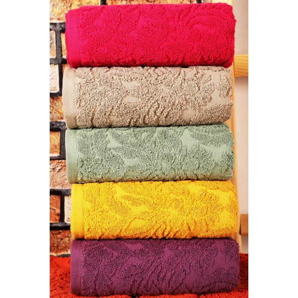 Mira Home 6 lı El Yüz  Jakarlı Havlu Seti Doku Desen