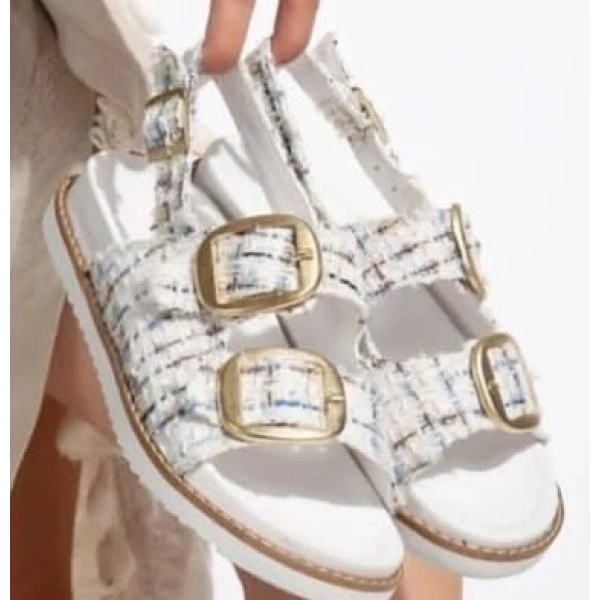 Olira Bej Simli Kemerli Sandalet