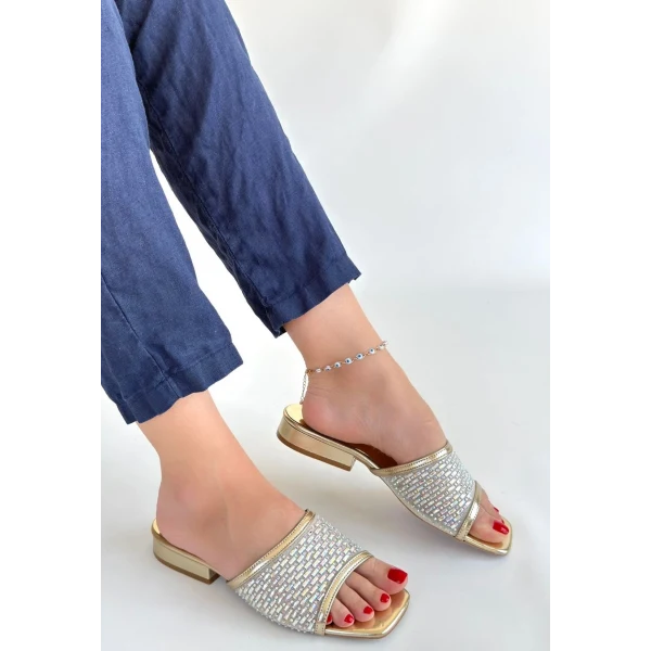 Ortu Gümüş Cilt İşlemeli Terlik