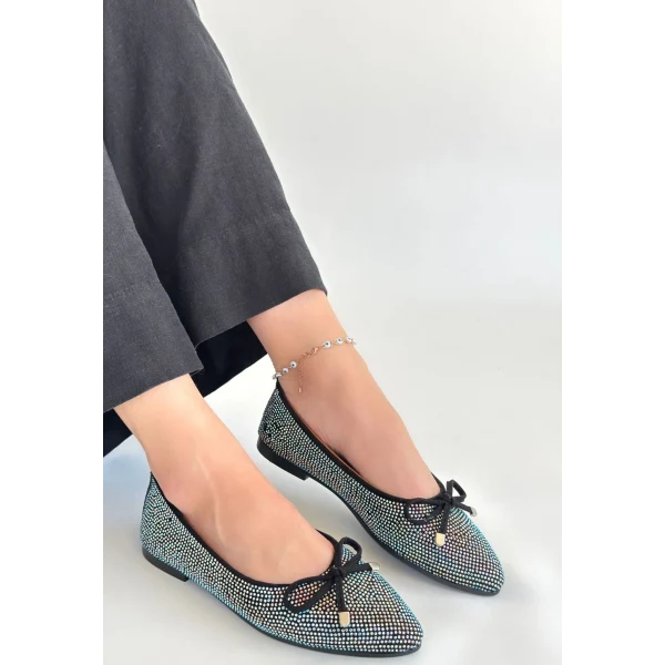 Sarra Bej Saten İşlemeli Babet Ayakkabı