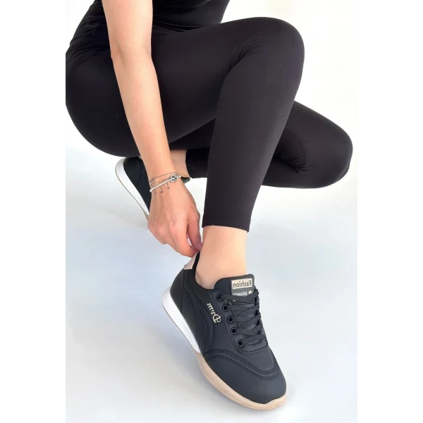 Tawen Siyah Cilt Bağcıklı Spor Ayakkabı