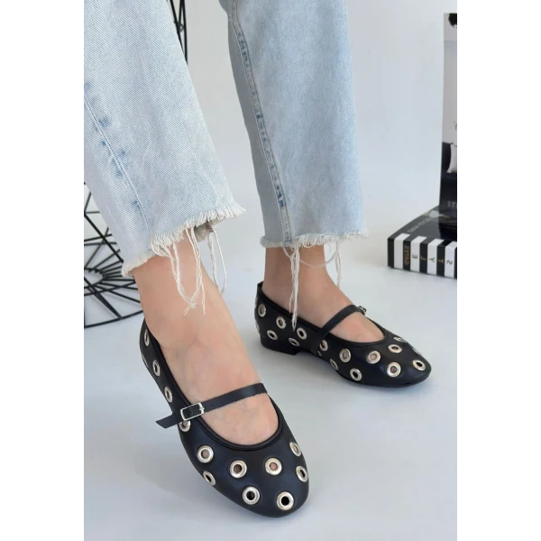 Tinta Siyah Cilt Babet Ayakkabı