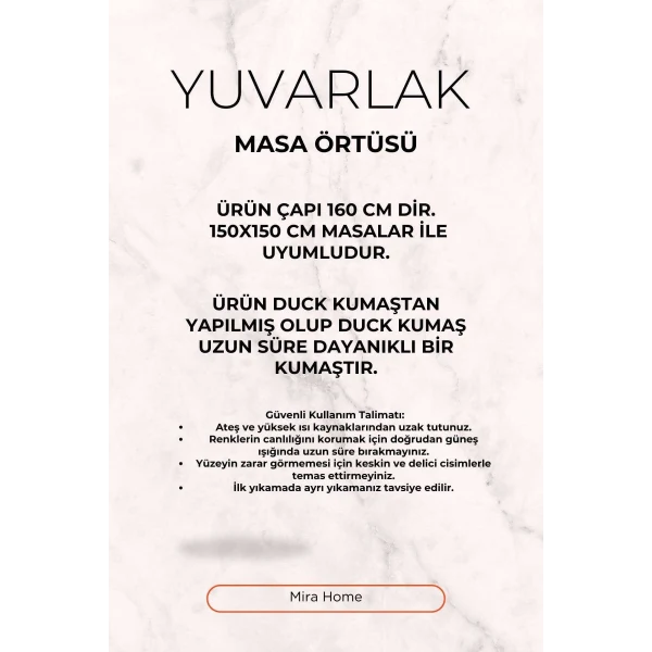 Yuvarlak Çiçek Desenli Duck Kumaş Masa Örtüsü 150x150 Cm