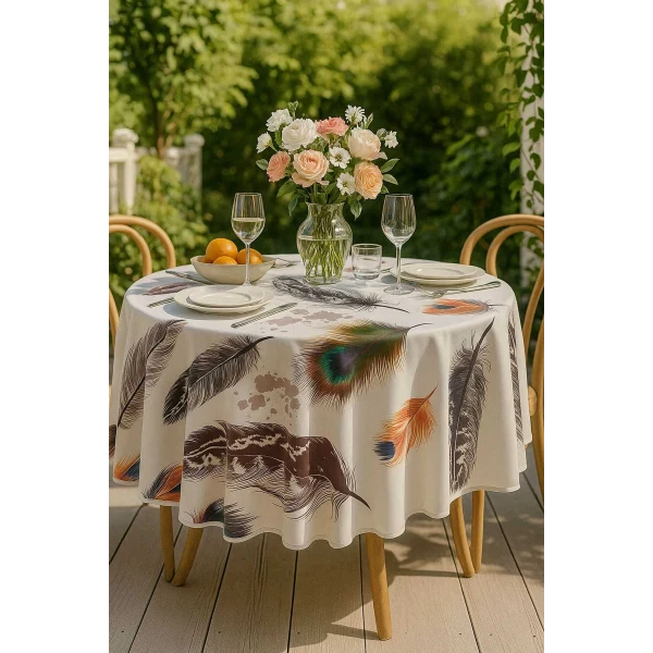 Yuvarlak Tüy Desenli Duck Kumaş Masa Örtüsü 150x150 Cm