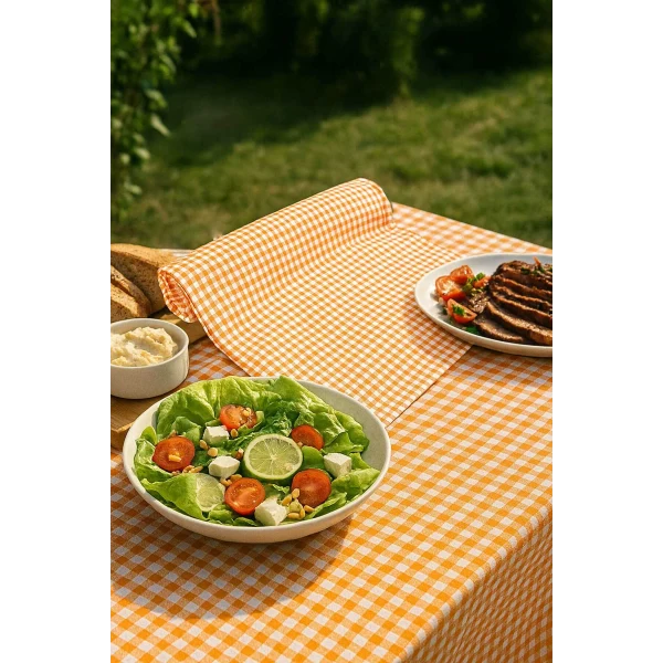 Zefir Desen Sofra Bezi Masa Örtüsü 170 x 170 Cm Turuncu