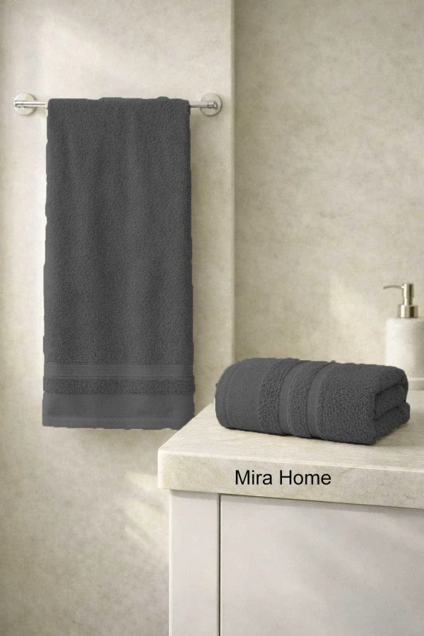 2 Parça Pamuklu Banyo Havlu Seti Ayla Antrasit