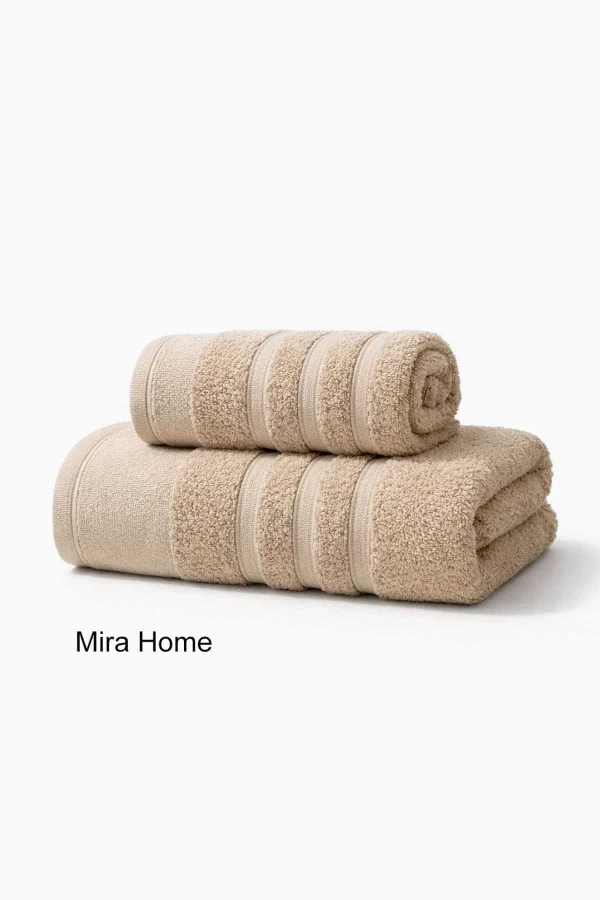 2 Parça Pamuklu Banyo Havlu Seti Ayla Bej