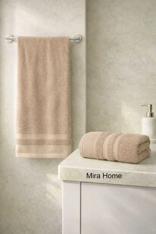 2 Parça Pamuklu Banyo Havlu Seti Ayla Bej
