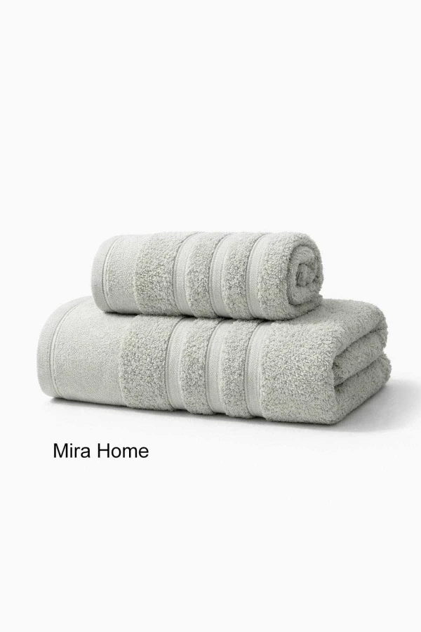 2 Parça Pamuklu Banyo Havlu Seti Ayla Gri