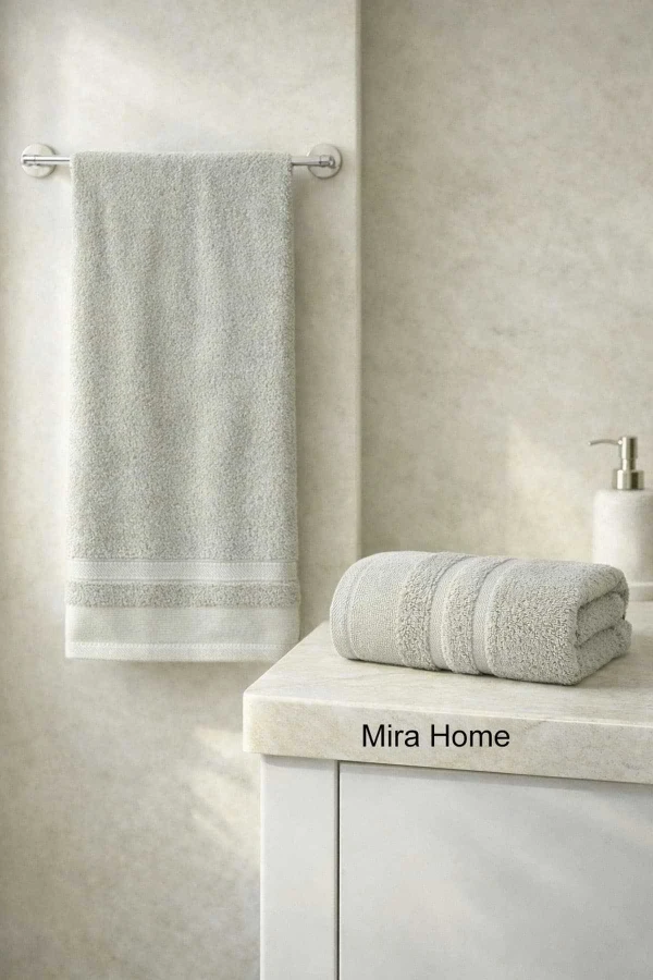 2 Parça Pamuklu Banyo Havlu Seti Ayla Gri
