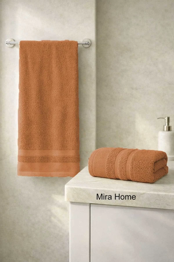 2 Parça Pamuklu Banyo Havlu Seti Ayla Kiremit