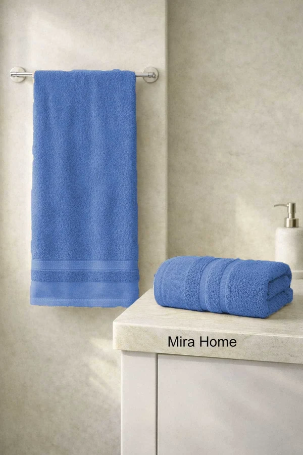 2 Parça Pamuklu Banyo Havlu Seti Ayla Mavi