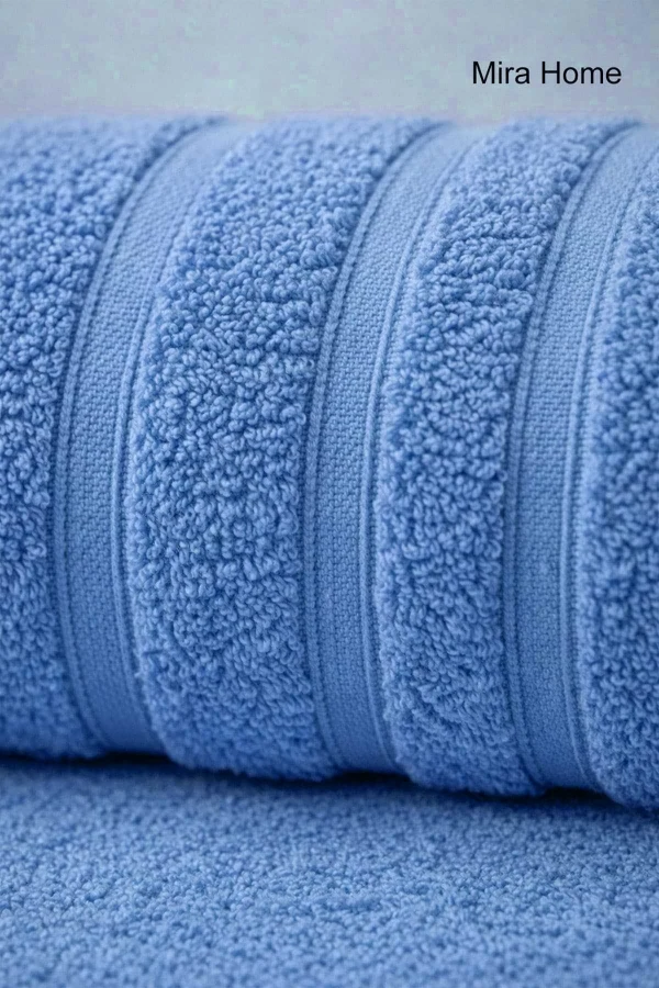 2 Parça Pamuklu Banyo Havlu Seti Ayla Mavi