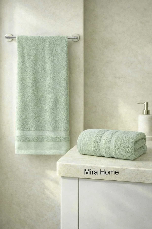2 Parça Pamuklu Banyo Havlu Seti Ayla Yeşil