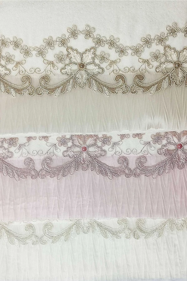 3 Lü Tül Dantel İşlemeli Boncuklu Havlu Seti 50X90 Cm