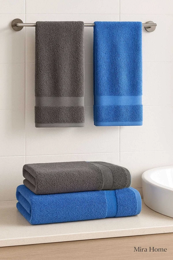 4 Parça Banyo Havlu Takımı %100 Pamuklu Dry Antrasit Mavi