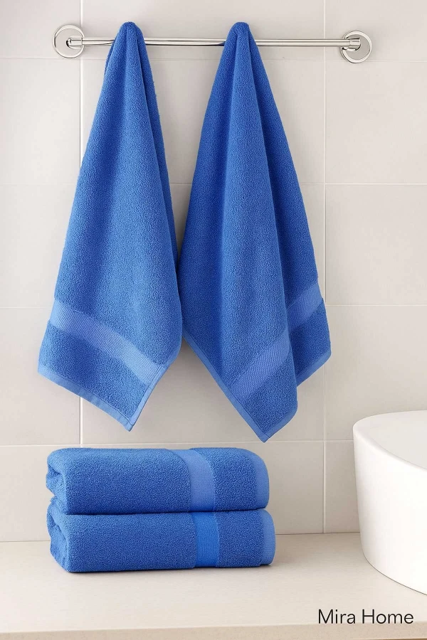 4 Parça Ekonomik Banyo Havlu Takımı %100 Pamuklu Quickdry Mavi Mavi