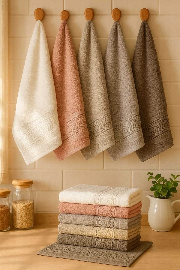 6 Parça Mutfak Havlusu Seti %100 Pamuklu Dalga