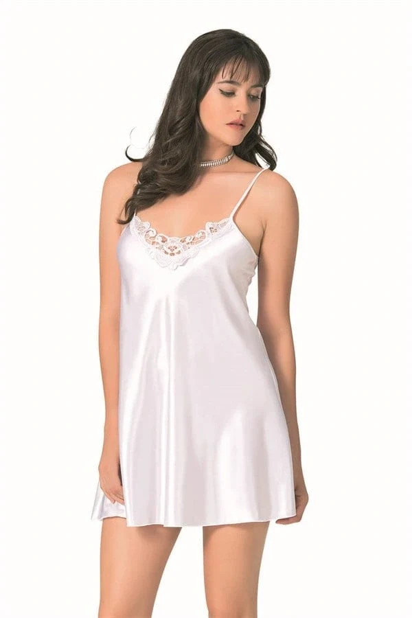 Arias Closet Beyaz Kısa Saten Gecelik