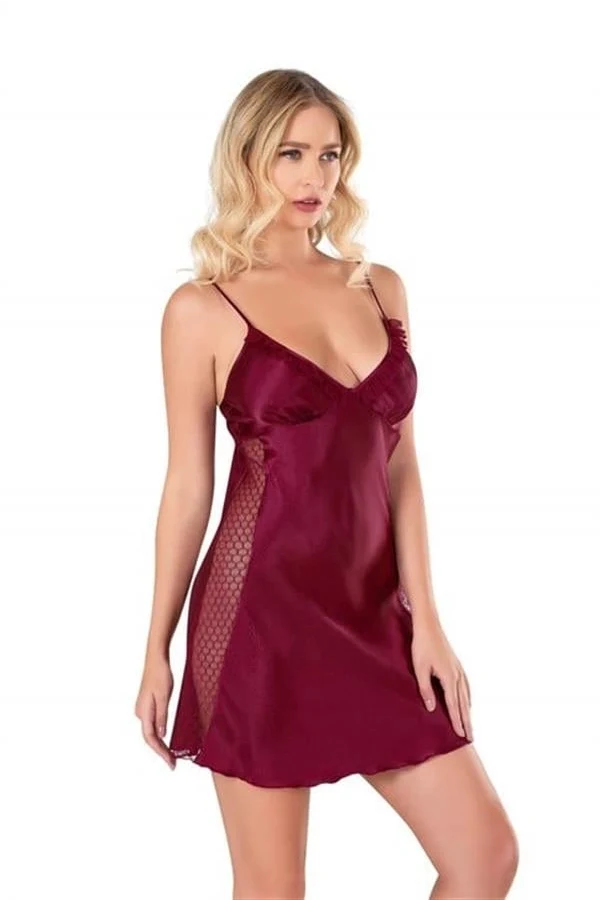 Arias Closet Bordo Kısa Saten Gecelik 8105