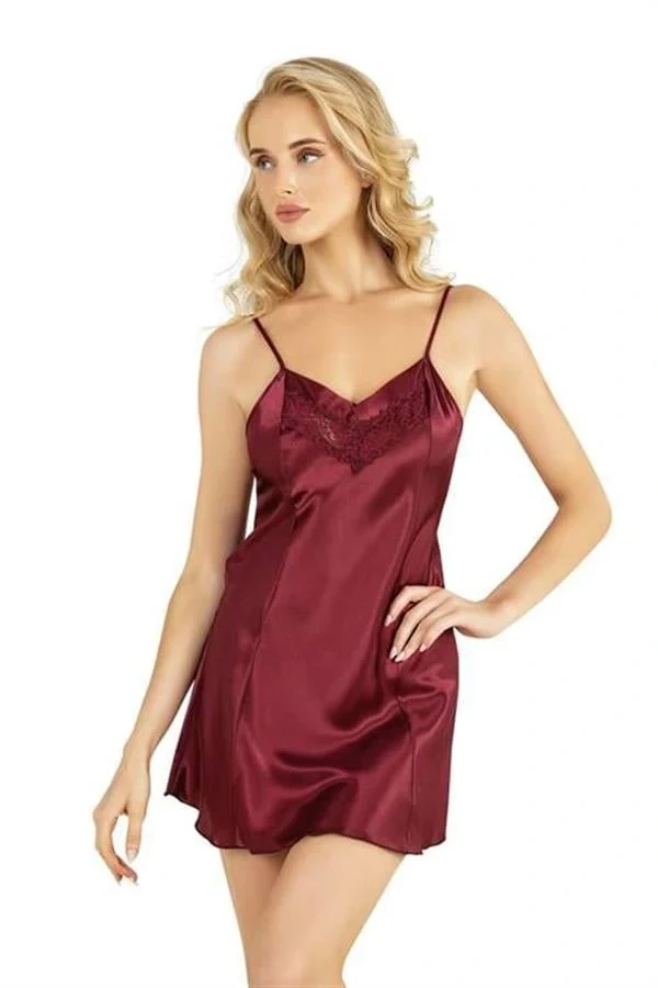 Arias Closet Bordo Kısa Saten Gecelik 8231