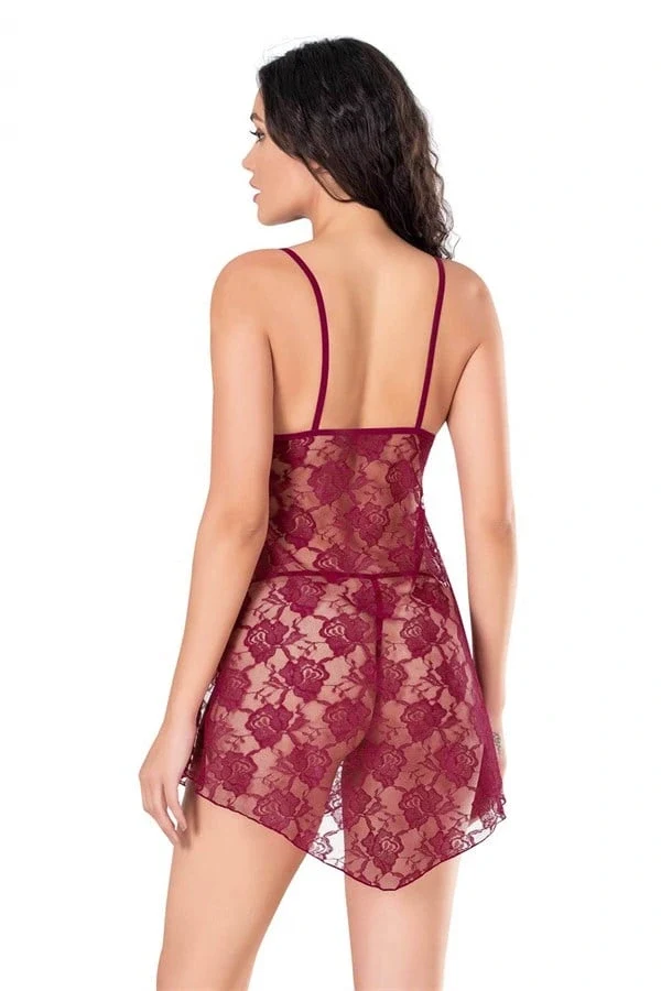 Arias Closet Bordo Kısa Tül Gecelik