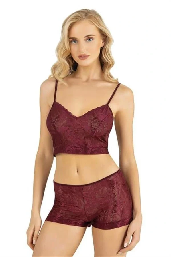 Arias Closet Bordo Saten Şort Takımı 9219