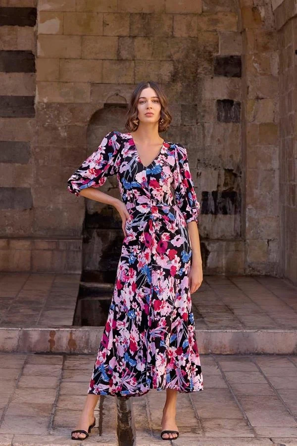 Arias Closet Çiçek Desenli Viskon Elbise
