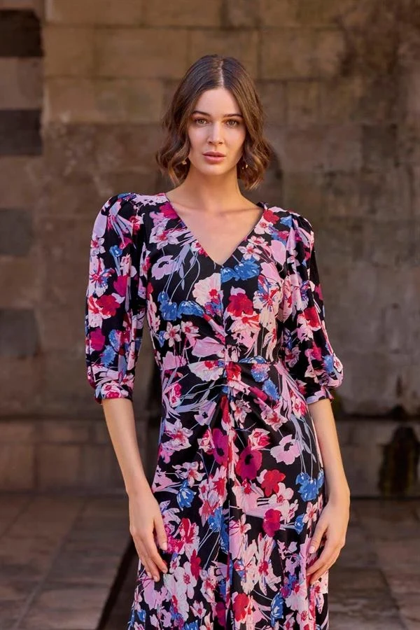 Arias Closet Çiçek Desenli Viskon Elbise