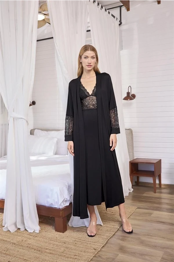Arias Closet Göğüs ve Sırt Dekolteli Dantelli Sabahlık Takımı
