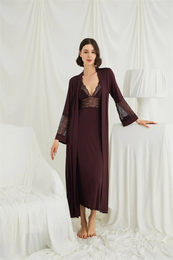 Arias Closet Göğüs ve Sırt Dekolteli Dantelli Sabahlık Takımı