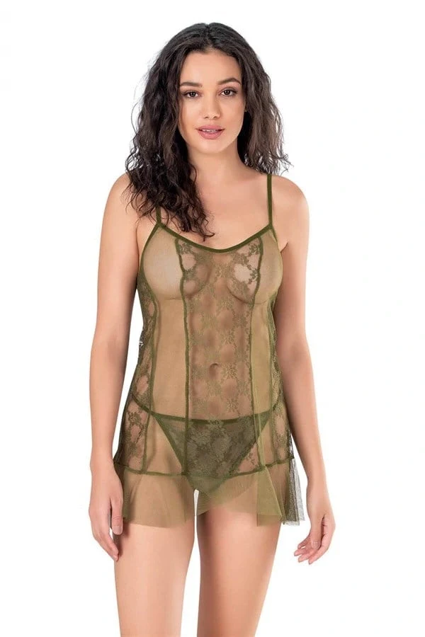 Arias Closet Haki Kısa Tül Gecelik