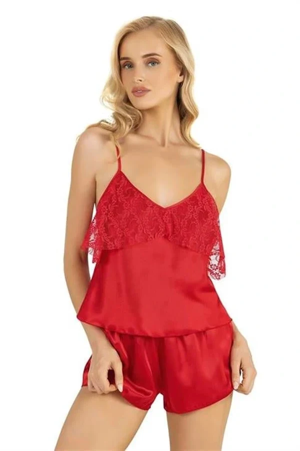 Arias Closet Kırmızı Saten Şort Takımı 9214