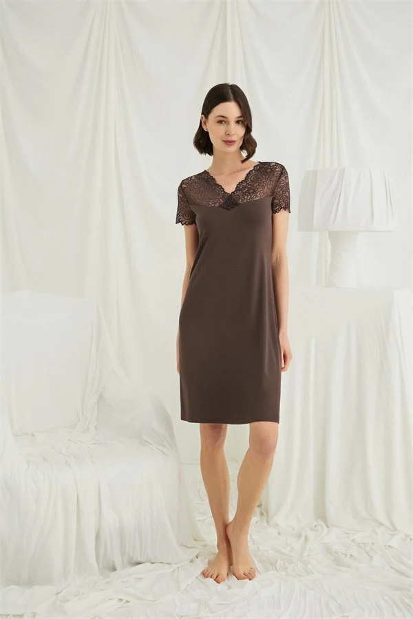 Arias Closet Kısa Kollu ve Dantelli V Yaka Gecelik