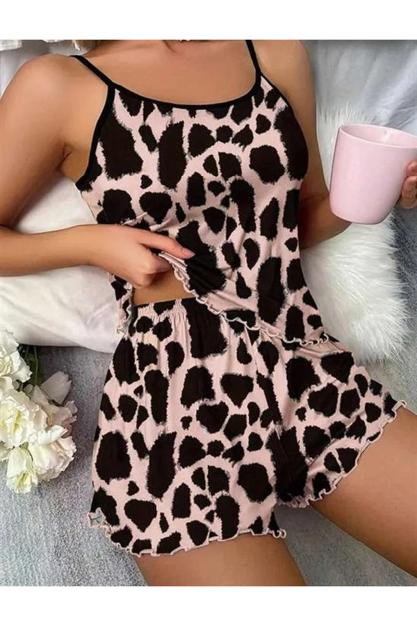 Arias Closet Leopar Desenli Askılı Şortlu Pijama Takımı