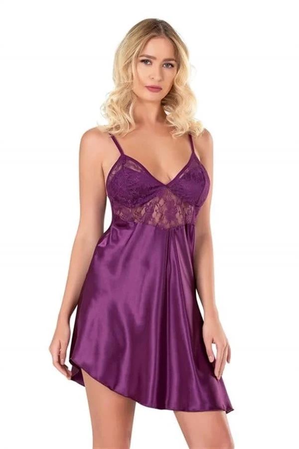 Arias Closet Mor Kısa Saten Gecelik