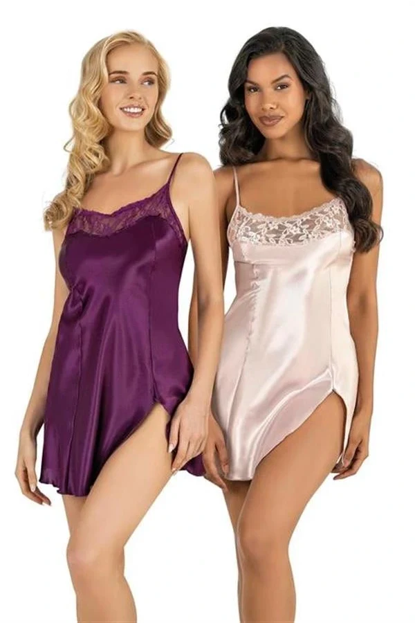 Arias Closet Mor Kısa Saten Gecelik 8217