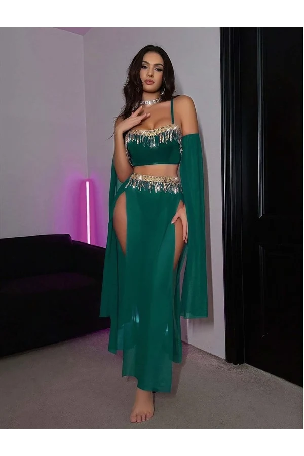 Arias Closet Özel Tasarım Yeşil Dansöz Kostümü