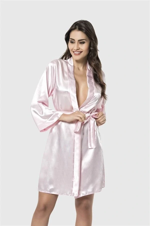 Arias Closet Pembe Kısa Saten Sabahlık