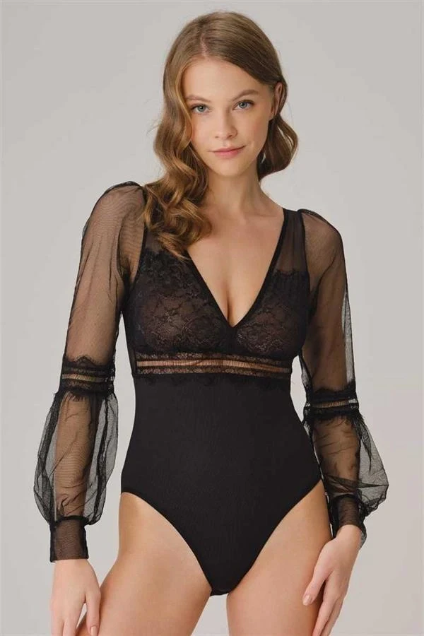 Arias Closet Tüllü Dantelli Uzun Kol Badi