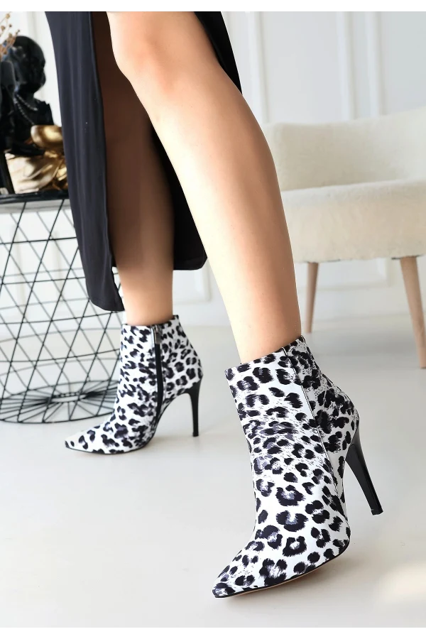 Blan Zebra Saten Topuklu Bot