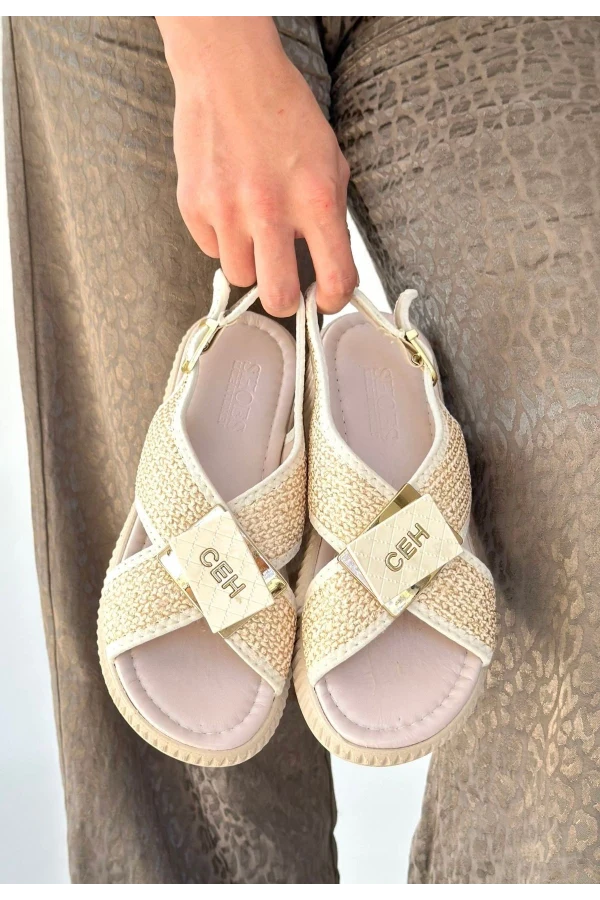 Cate Bej Hasır Cilt Sandalet