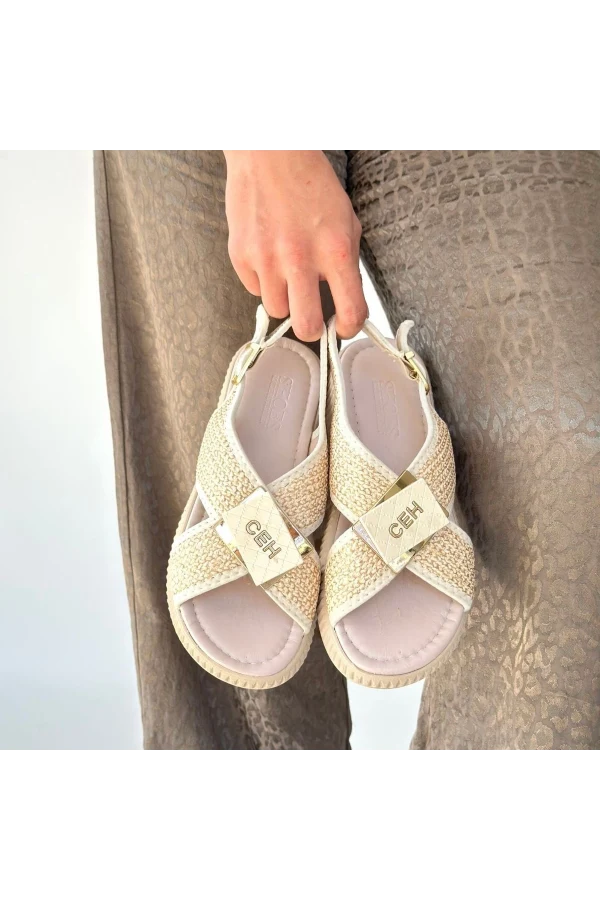 Cate Bej Hasır Cilt Sandalet