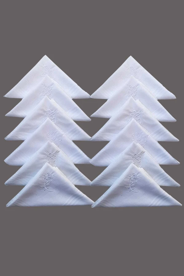 Çiçek İşlemeli Bayan Mendili 12 Adet 28x28 cm 100 Pamuk