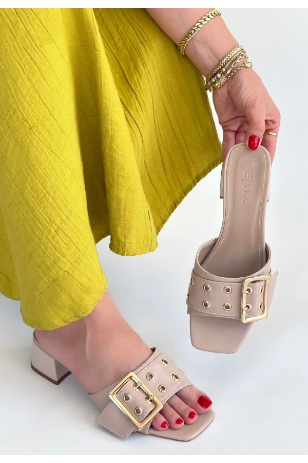 Ciey Bej Cilt Topuklu Terlik