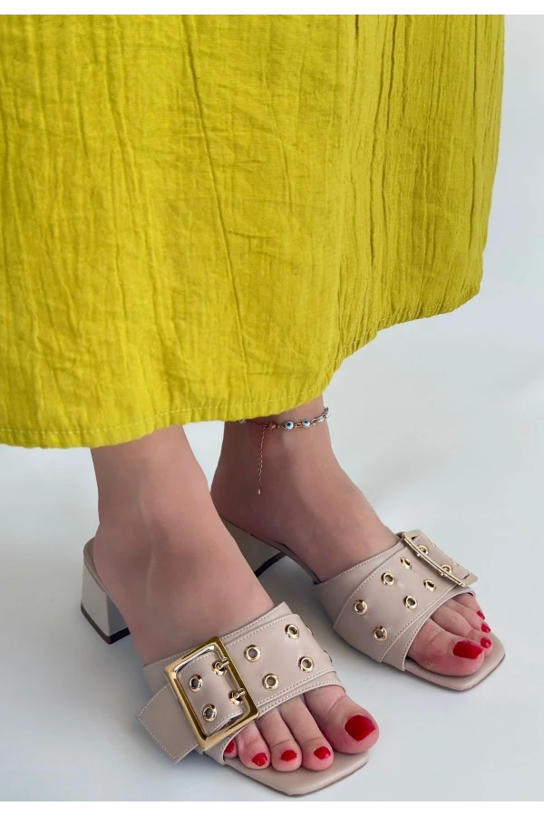 Ciey Bej Cilt Topuklu Terlik