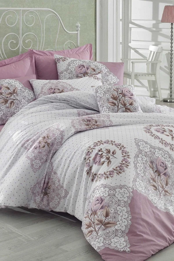 Çift Kişilik Ranforce Nevresim Takımı %100 Pamuklu Şimal Pembe