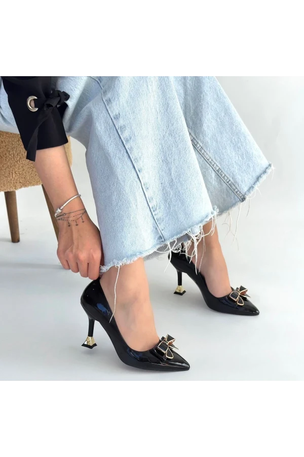 Coby Siyah Rugan Topuklu Ayakkabı